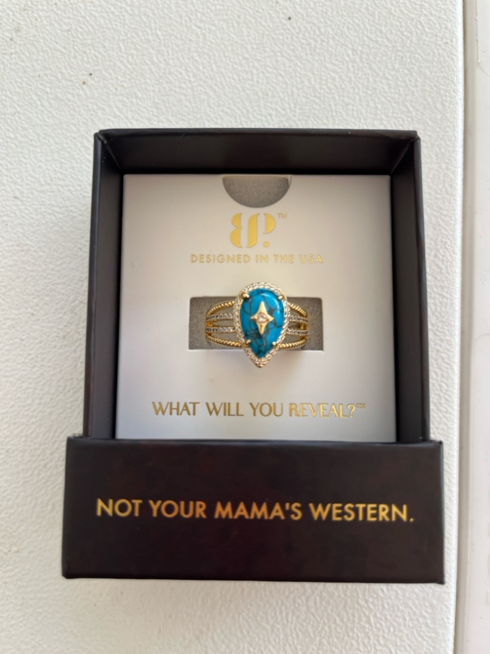 bp Gold-Plated Ring with Turquoise Teardrop and Star Accent